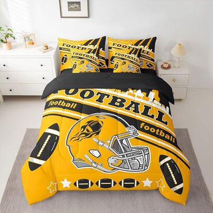 Feelyou Football 7 Pieces Comforter Sets King Size Kids Rugby Sports Bedding Set for All Season Football City Bed in a Bag with Comforter, Sheets, Pillowcases & Cushion Cover