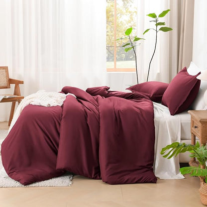 Litanika Comforters Twin XL Size Burgundy, 2 Pieces Lightweight Solid Bedding Set & Collections, All Season Fluffy Bed Set (68x92 Inches Comforter & 1 Pillowcase)