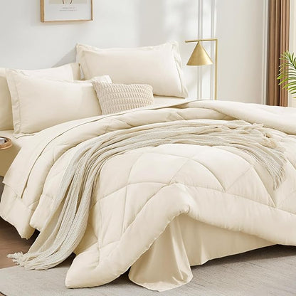 FUANNA 7 Pieces Full Size Comforter Sets, All Season Bedding Sets Full Size, Luxury Soft Bed in a Bag with Comforter, Flat Sheet, Fitted Sheet, Pillowcases & Pillow Shams, Cream White