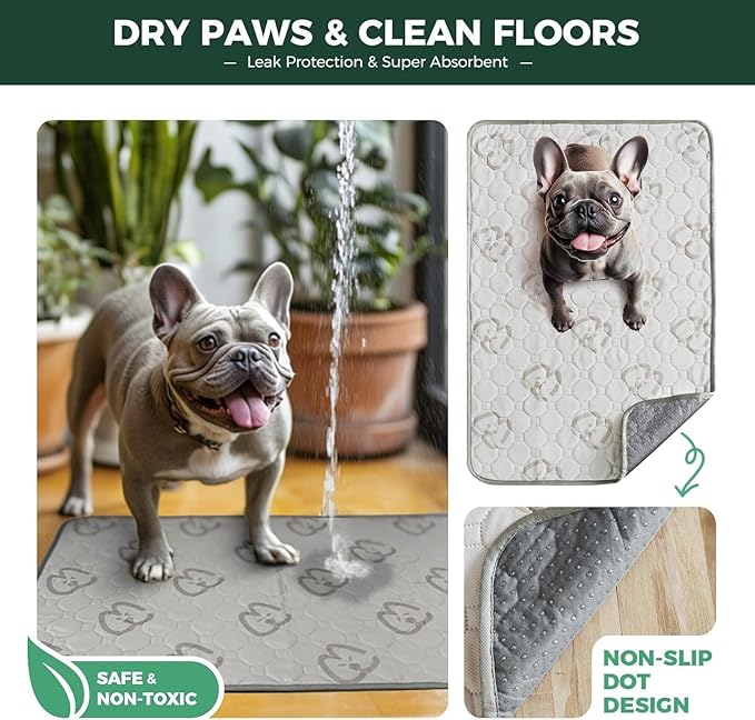 FXW Washable Pee Pads for Dogs, Puppy Pads with Super Absorbent, Specifically Designed for 36inch Cages, 23" x 35" Rectangle, Khaki, 4 Packs