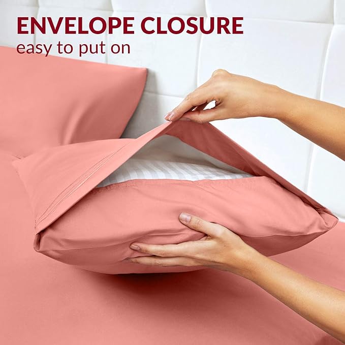 Mellanni Pillow Cases - Luxury, Extra Soft, Cooling Pillow Covers - 2 PC Iconic Collection Pillowcases - Envelope Closure (Standard/Queen 20" x 30", Coral)