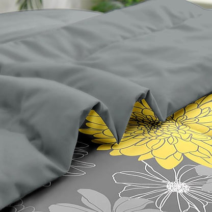 Comforter Set Full Size, Vintage Summer Flower 7 Pcs Bedding for Kids and Adults, Yellow Botanical Floral Bed Sheet Sets with Fitted Sheet 2 Pillowcases & 2 Shams