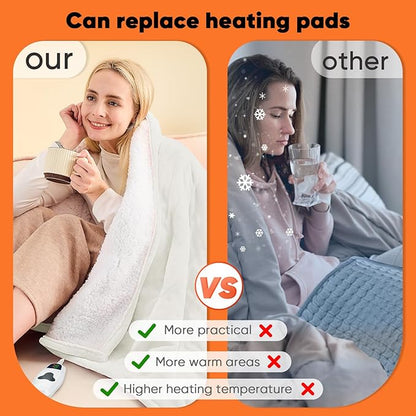 greenoak Heated Blanket Electric Twin 62"X84", Heating Blankets with 10 Levels 8 Hours Auto-Off, Soft Flannel Sherpa Fluffy House Warming Gifts for Grandma Seniors Mom,Pure White