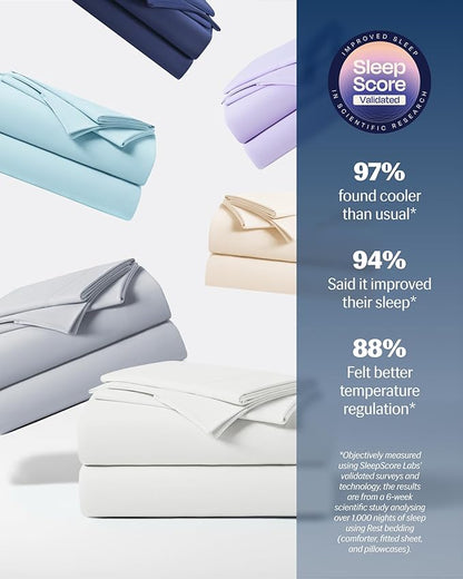 REST® Evercool®+ Cooling Sheet Set, King Size, Arctic White, Breathable Bed Sheets for Hot Sleeper and Night Sweats, with Pillowcases, with Ionic+ Self-Cleaning Silver Yarn for Sensitive Skin, 4PCS
