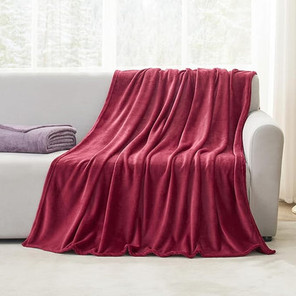 Hansleep Fleece Burgundy Red Throw Blanket, Super Soft Flannel Fuzzy Plush Cozy Blanket for All Seasons, Burgundy Red, Throw 50x60 Inches