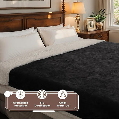 Electric Heated Blanket Twin Size 62"×84", Luxurious Breathable Flannel with 4 Heat Settings, 10-Hour Auto Shut-Off & Overheat Protection, for Bed & Couch, Cozy Gift - Iron Gray