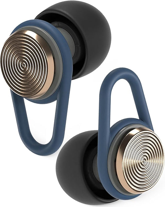 Hears One Ear Plugs for Noise Reduction - Patented Reusable Concert Earplugs, 20dB SNR Sound Reduction, Hypoallergenic for Musicians, Motorcycle and Sleeping with 4 tip Sizes - Brass Blue