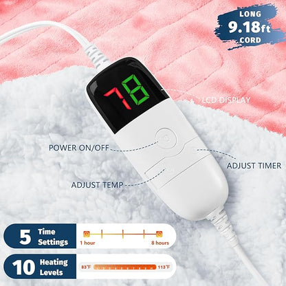 BOMOVA Heated Electric Blanket Full Size - 72" x 84" Heating Blanket with 10 Heating Levels & 8 Hours Auto Off, Warm Flannel Blanket, Christmas Birthday Gifts for Women