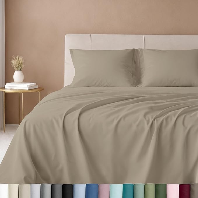 California Design Den - Luxury Full Size Sheet Set - 100% Cotton, 600 Thread Count Deep Pocket Full Size Bed Sheets, Hotel-Quality Cooling Sheets with Sateen Weave (Cool Taupe)
