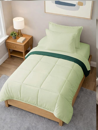 Twin XL Comforter Set - 5 Piece Bed in a Bag Twin XL Size Bed Set - Down Alternative Comforter, Flat Sheet, Fitted Sheet, Pillowcase & Sham for All Seasons - Soft and Breathable - Light Sage/Emerald