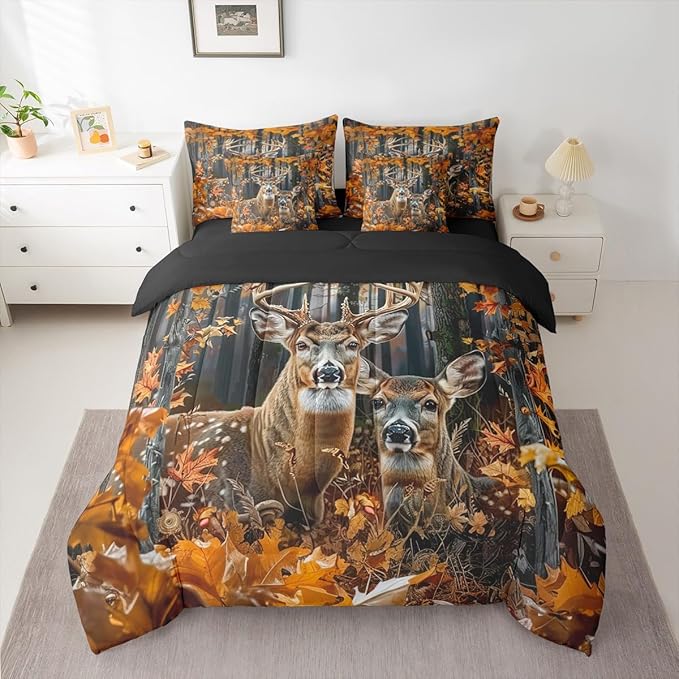 Erosebridal 7 Pieces Camo Deer Comforter Set with Sheets Full Size | Rustic Hunting Deer Bedding Set for Kids Boys Men Adult Country Rural Hunting Animal Bed Sets Rustic Farmhouse Style Bed in A Bag