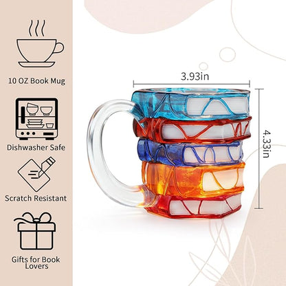 VNROSE Painted Book Mug - Novelty Coffee Mugs，Personalized Gift for Book Lovers, Valentine's Day Gifts for Book Lovers,Unbreakable Library Art Cup,Book Club Gifts(10oz)