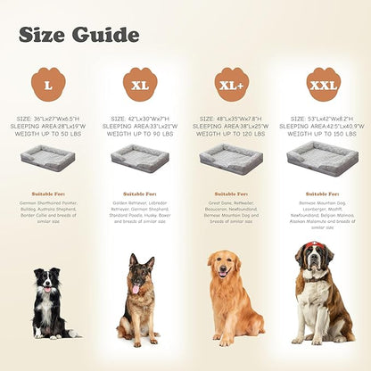 XL Orthopedic Dog Beds Large Sized Dog - Washable Large Dog Cat Bed Waterproof, Comfort Dogs Couch Sofa with Washable Removable Cover, Pet Bed with Nonskid Bottom, Light Grey, 42"