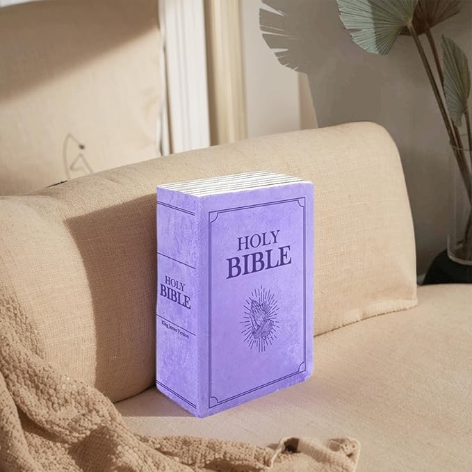 The Holy Bible Pillow Plush- Book Shape, Openable, Cozy Faith Bible Pillow Christian Bible Verse Pillow (Purple)