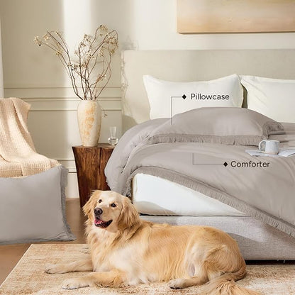 Andency Comforter Full Size Set Khaki, 3 Pieces Boho Winter Lightweight Bedding Comforter Sets, All Season Tassel Bed Set (79x90In Comforter & 2 Pillowcases)