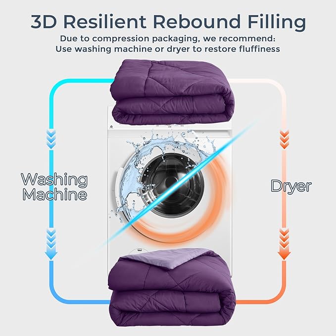 HEVUMYI Purple & Light Purple Full Comforter Set - 7-Piece All Season Bed in a Bag Full, Ultra Soft Bedding Set with Comforter, Flat Sheet, Fitted Sheet, Pillowcases, Pillow Shams
