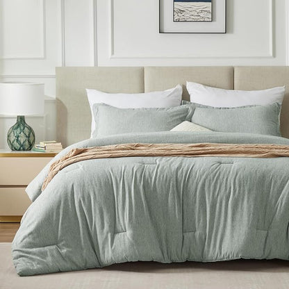 CozyLux California King Comforter Set - 3 Pieces Sage Green Soft Luxury Cationic Dyeing Cal King Size Bedding Comforter All Season, Breathable Lightweight Bed Sets with 1 Comforter and 2 Pillow Shams