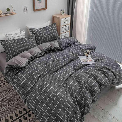 Faincy Queen Comforter Set, Grey Grid Gray Plaid Geometric Pattern Reversible Comforter - Size 90 x 90 3PCS Soft Microfiber Duvet Sets Modern Cottage Preppy Decor Bedding in a Bag for Women Men Teen