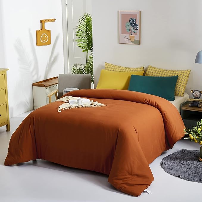 Luxlovery Burnt Orange Comforter Set Queen Rust Bedding Comforter Set Full Caramel Cozy Blanket Quilts Solid Color Reddish Brown 3 Piece Comforter Set for Women Men
