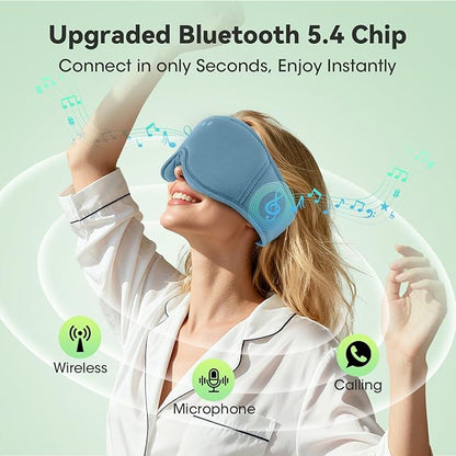 3D Bamboo Cotton Sleep Mask with Bluetooth 5.4 Headphone, Music Wireless Bluetooth Blackout Eye Mask for Side Sleepers, Earphones HD Speaker Microphone for Travel, Gifts for Women Men, Blue