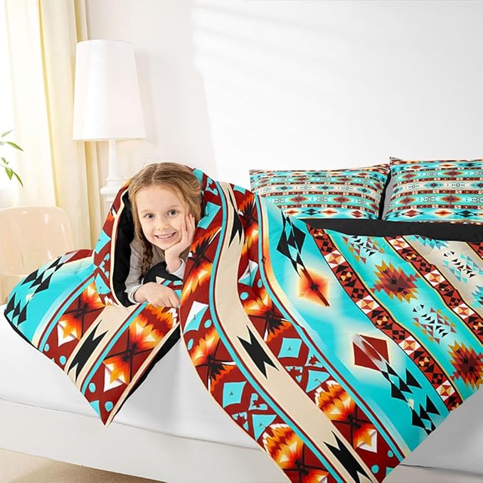 Erosebridal Southwestern Comforter Set Twin Bohemian Geometric Quilt,Ethnic Tribal Arrow Bedding Set Western Duvet Insert,Country Decor Western Room Decor for Bedroom Western Bedroom Decor Teal