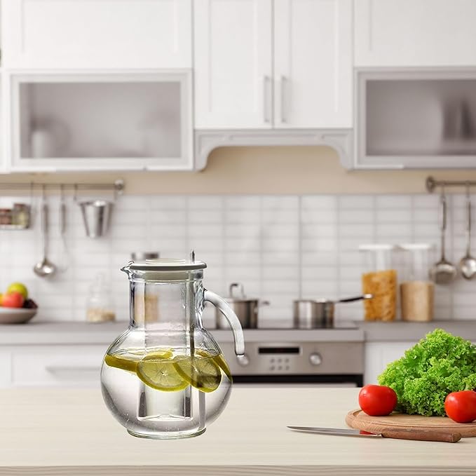 Bormioli Rocco Kufra Glass Pitcher with Ice Container and Lid, 72 3/4 oz