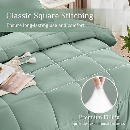 JOLLYVOGUE Twin Comforter Set, Ultra-Soft Bed in a Bag Twin Size 5 Pieces, Oeko-TEX Certified Bedding Set with Down Alternative Comforter, Sheets, Pillowcases & Shams, Sage Green
