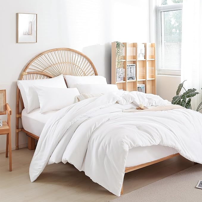 weigelia Full Size Comforter White Modern 3PCS Microfiber Full Size Comforter Sets for All Season Comforter for Men, Women and Girls Soft Lightweight Bed Comforter Set