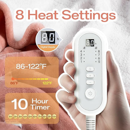 Full Size Electric Blanket Heated, Double-Sided Flannel＆Sherpa Heated Blanket with 8 Heat Levels & 10 Hours Auto Off, Fast Heating Blankets Machine Washable with ETL & FCC Certified, Pink