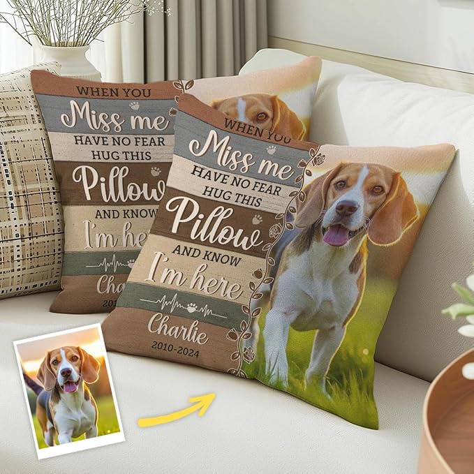 Pawfect House Custom Photo Hug This Pillow and Feel Me Here, Personalized Pet Memorial Throw Pillow (Insert Included), Pet Memorial Gifts for Dogs, Cat Remembrance Gifts, Dog Loss Sympathy Gift