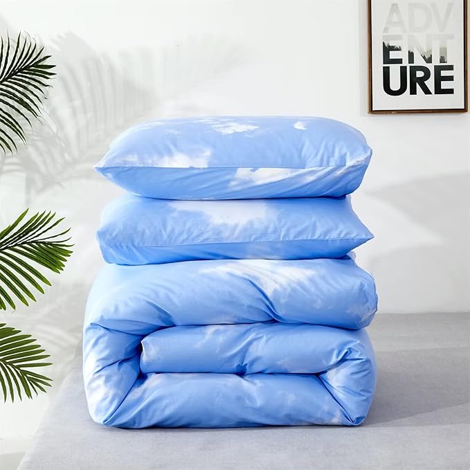 Houseri Blue Sky Comforter Set, Full Size, 3 Pcs, Modern Bedding Set for Teen Girls
