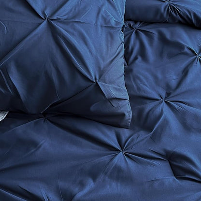 Maple&Stone Full Size Comforter Sets, 7 Pieces Bedding Sets Full, Pintuck Bed in a Bag Bed Set with Comforter, Sheets, Pillowcases & Shams - Navy