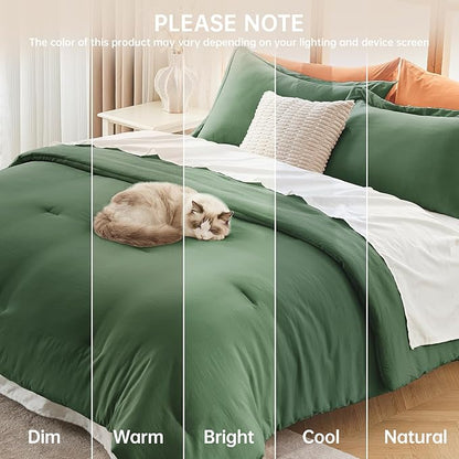 MUXHOMO King Size Comforter Set, All Season Ultra Soft Down Alternative Bedding - 3 Piece Lightweight Bed Set Includes 1 Comforter (104"x90") and 2 Pillow Shams (20"x36"), Dark Green