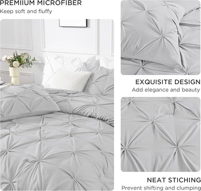 Andency California King Comforter Set Light Grey (104x96Inch), Pinch Pleat Cal King Comforter Set 3 Pieces, Oversized King Pintuck Bed Comforter, Microfiber Down Alternative Comforter Bedding Set