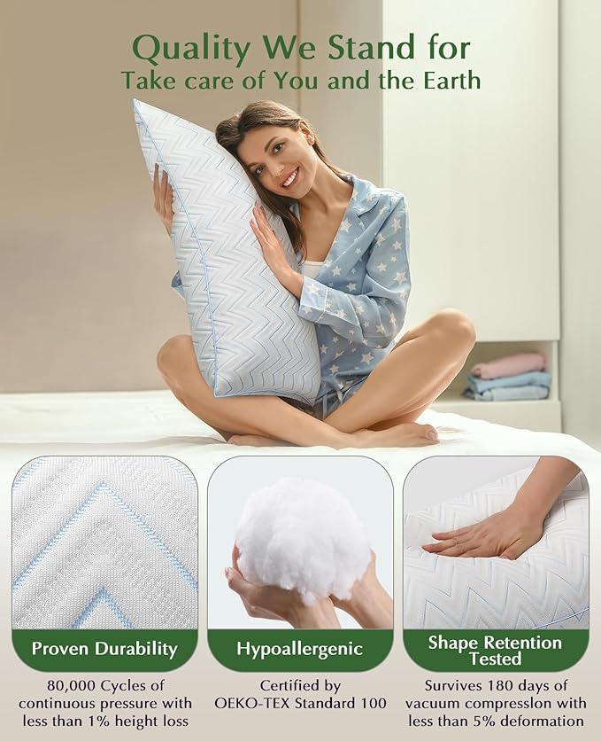 DIORIS Pillows Queen Size Set of 2 - Luxury Hotel Collection Cooling Bed Pillows for Sleeping, Breathable Medium Firm Down Alternative Microfiber Filled Pillows for Back, Stomach Sleepers