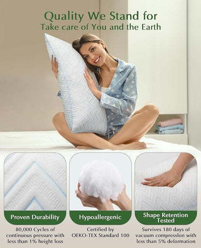 DIORIS Pillows Queen Size Set of 2 - Luxury Hotel Collection Cooling Bed Pillows for Sleeping, Breathable Medium Firm Down Alternative Microfiber Filled Pillows for Back, Stomach Sleepers