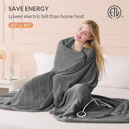 HOMLYNS LuxeHeat Heated Blanket Electric Blanket Twin Size, Soft Flannel Sherpa Heating Blanket with 10 Heat Settings, 1-10 hrs Timer Auto Shut Off (62x84 inches, Grey)