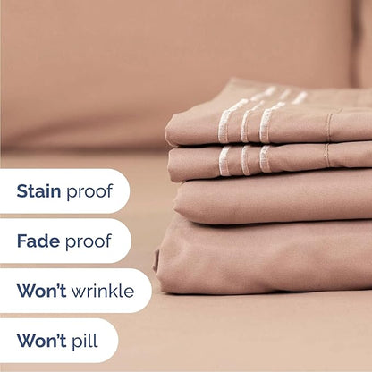 Queen Size 4 Piece Sheet Set - Comfy Breathable & Cooling Bed Sheets Set - Hotel Luxury Bedding for Women, Men, Kids, Teens, Boys & Girls - Deep Pockets, Ultra-Soft, Wrinkle Free - Oeko-Tex - Mauve