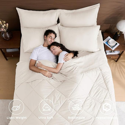 HEVUMYI Ivory Full Comforter Set - 7-Piece All Season Bed in a Bag Full, Ultra Soft Bedding Set with Comforter, Flat Sheet, Fitted Sheet, Pillowcases, Pillow Shams