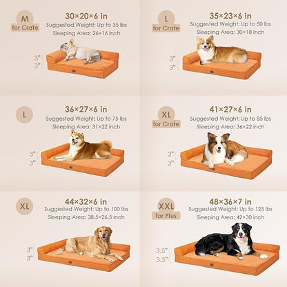 EHEYCIGA Orthopedic Dog Bed Medium Size Dogs, Memory Foam Dog Bed with Washable Removable Cover, Waterproof Pet Sofa Couch for Crate with Nonskid Bottom, 30x20x6, Pumpkin