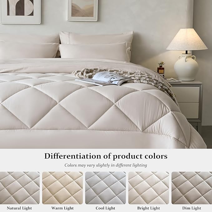 Newspin California King Comforter Set Beige - Bed in a Bag California King Size 8 Pieces, All Season Bed Set, Fluffy Comforter Set with Sheets, Sheet Set Quilt Blanket, Pillowcases & Shams & Bed Skirt