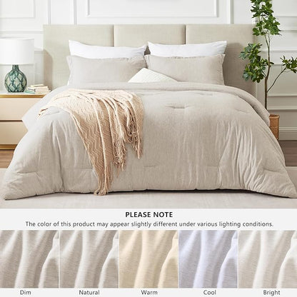 CozyLux Queen Size Comforter Set - 3 Pieces Beige Soft Luxury Cationic Dyeing Bedding Comforter for All Season, Breathable Lightweight Fluffy Boho Bed Sets with 1 Comforter and 2 Pillow Shams