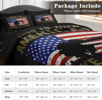 Comforter Set Full Size, American Flag Military Gun 7 Pcs Bedding for Kids and Adults, Memorial America Army Bed Sheet Sets with Fitted Sheet 2 Pillowcases & 2 Shams