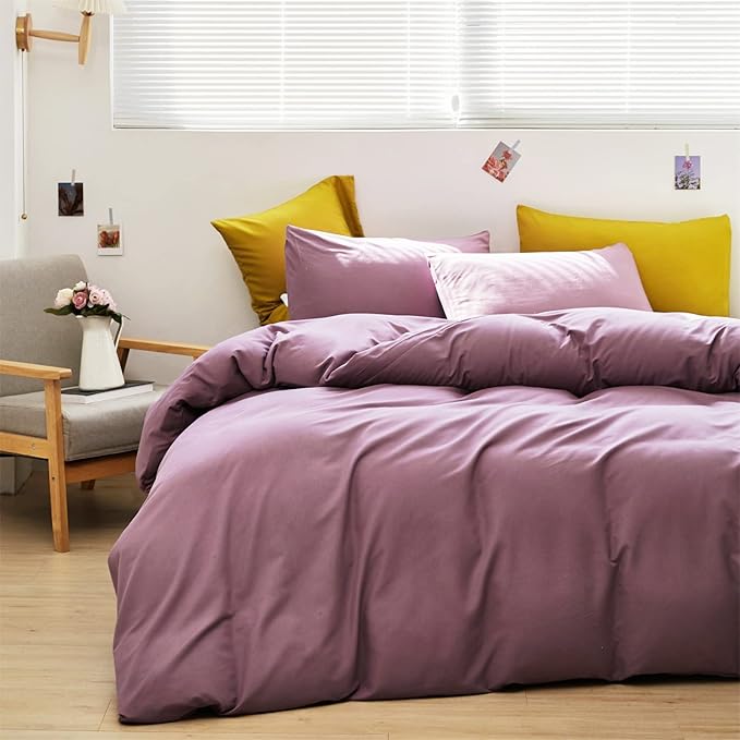 Cottonight Purple Comforter Set Full Dusty Purple Bedding Comforter Set Full Pale Mauve Solid Modern Blanket Quilts Soft Breathable 3 Piece Comforter Set for Adults Teens