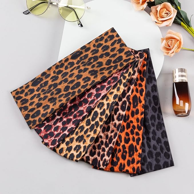 Headbands for Women Leopard Trendy Cheetah Wide Head Bands for Women's Hair Non Slip Wraps Elastic Stretchy Bandanas Workout Fashion Hair Accessories Birthday Gifts for Valentines 6PCS