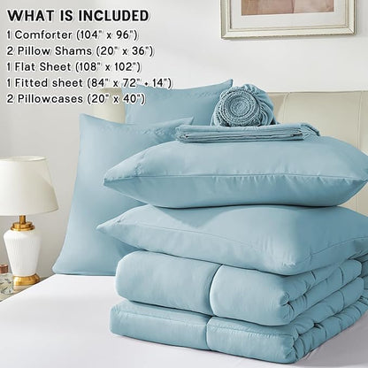 Anluoer California King Size Bed in a Bag 7 Pieces,Light Blue Cal King Comforter Set with Sheets,All Season Bedding Sets with Comforter,Pillow Shams,Pillowcases,Flat Sheet,Fitted Sheet