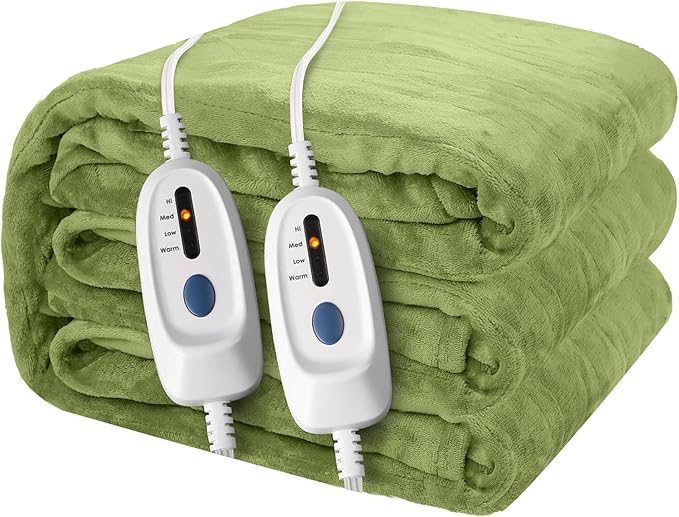 Electric Heated Blanket 84"x90" Queen Size Flannel Heated Blanket, Cozy & Warm for All Night, 4 Heat Settings & 10 Hours Auto Off, Machine Washable, Green