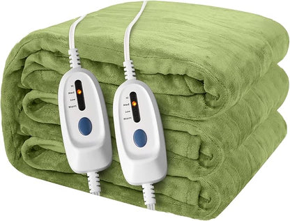 Electric Heated Blanket 84"x90" Queen Size Flannel Heated Blanket, Cozy & Warm for All Night, 4 Heat Settings & 10 Hours Auto Off, Machine Washable, Green