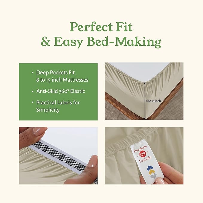 California Design Den California King Sheets Deep Pockets Set - Soft 100% Organic Cotton Percale Sheets, Breathable and Durable Bedding Set - Warm Taupe