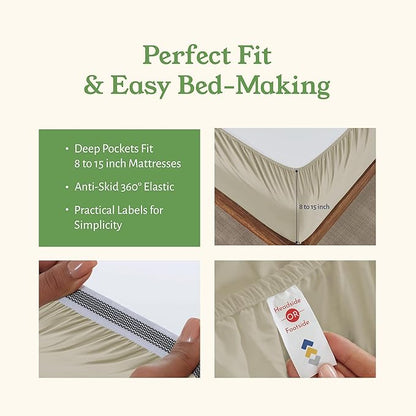 California Design Den Sheets Queen Size Bed Set - Soft 100% 100% Organic Cotton Sheets with Deep Pockets, Crisp Percale, Breathable and Durable Bedding Set - Warm Taupe
